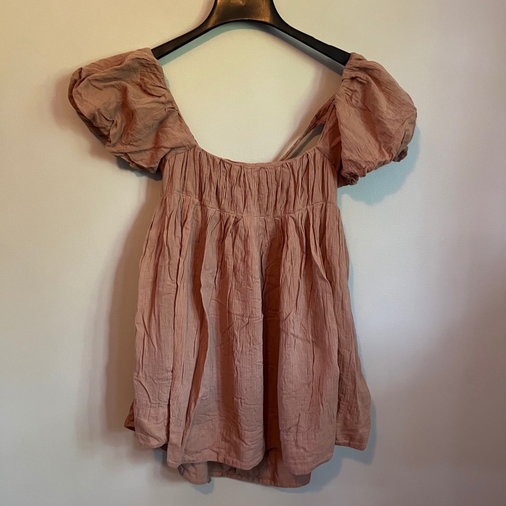 Free People Marina Mini DressCrinkle Gauze Puff Sleeve Lace Up Back Top XS Boho